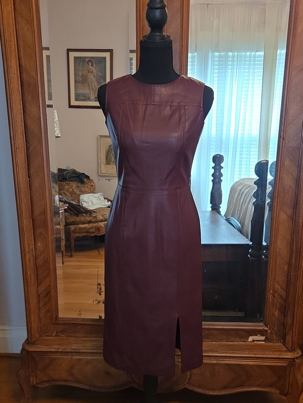 Ann Taylor Sleeveless Burgundy FAUX Leather Midi Dress